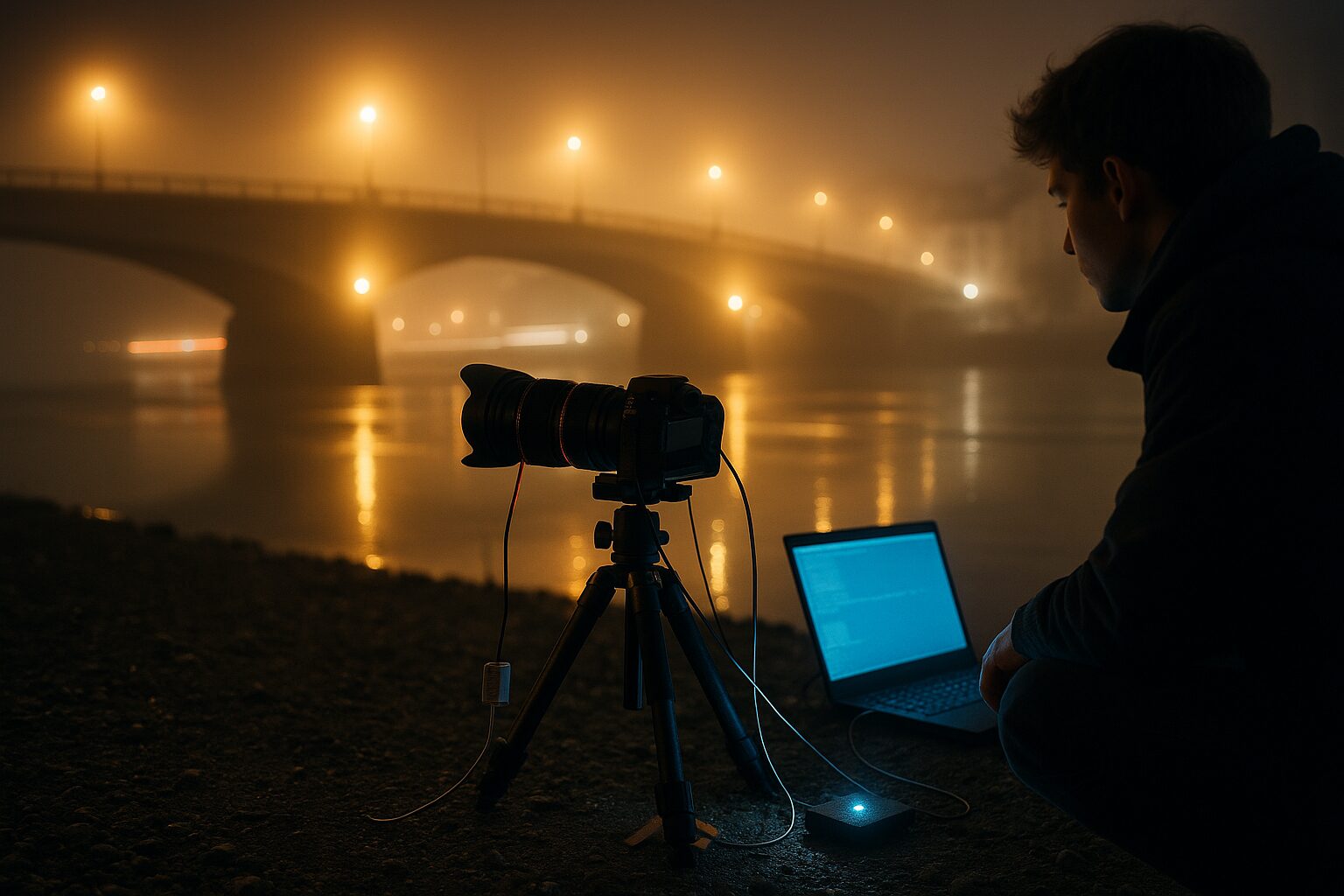 Mehr über den Artikel erfahren Stromlinien aus Licht – Langzeitbelichtung am Inn