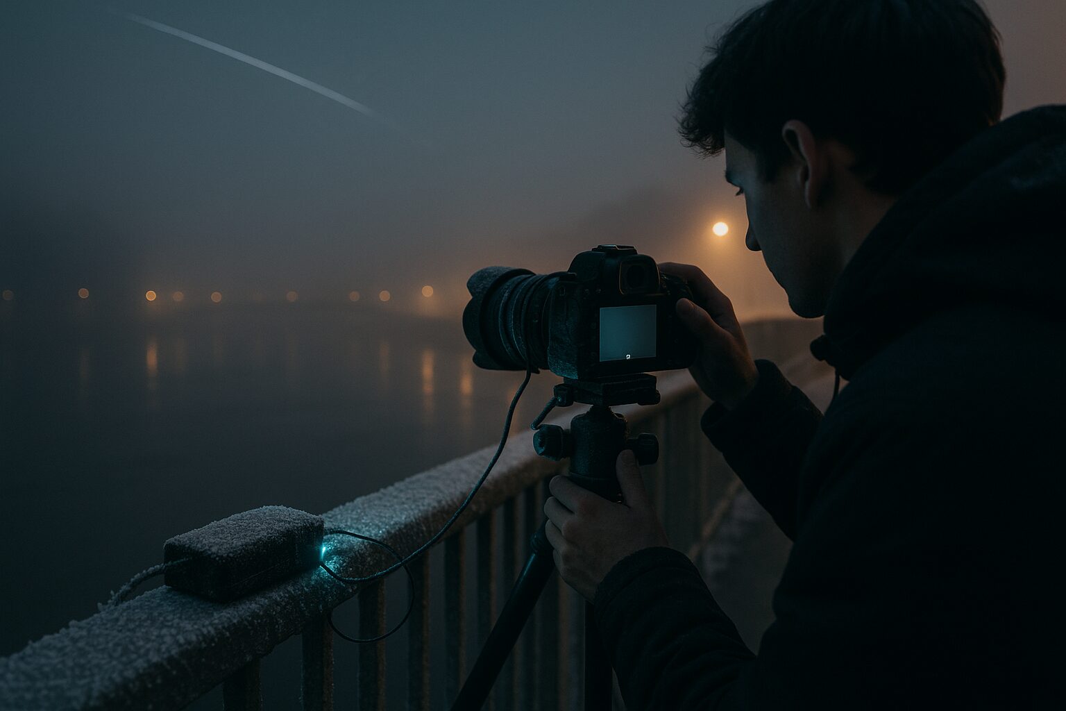 Mehr über den Artikel erfahren Silberstrich über dem Nebel – Nachtaufnahme auf der Innbrücke